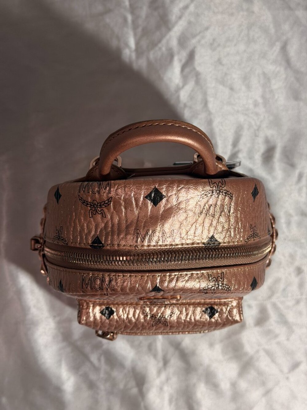 MCM Stark Mini Rose Gold Visetos Studded Backpack - Picture 5 of 12